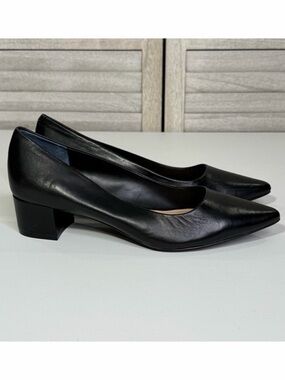 ALFANI Women's "Cashh" Pointed Toe Leather Block Heel Pumps Black-8.5